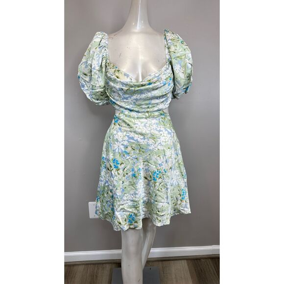 NWT ASTR THE LABEL Clarita Dress in Green & Blue Floral Size L $390 - Picture 2 of 9